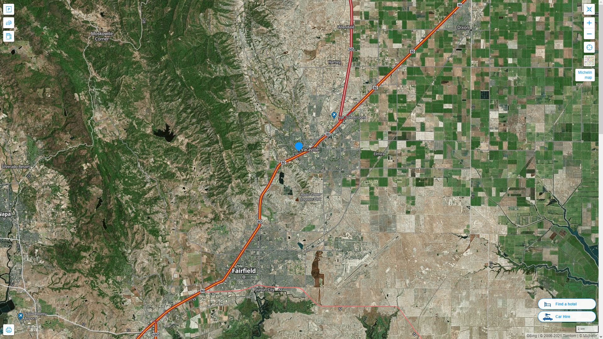 Vacaville California Highway and Road Map with Satellite View